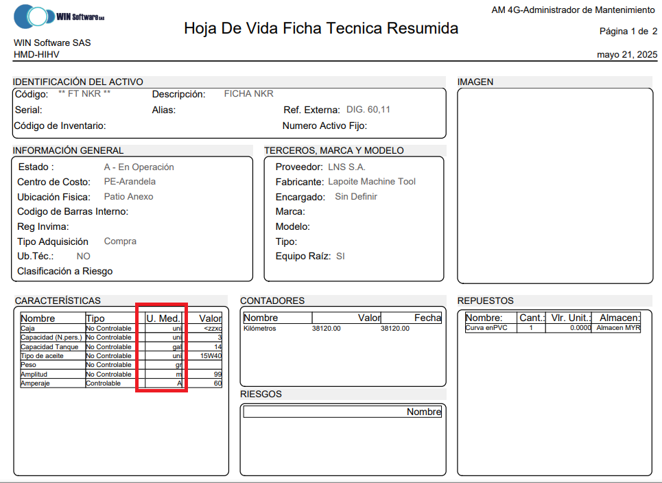 Hoja de Vida Ficha Técnica Resumida