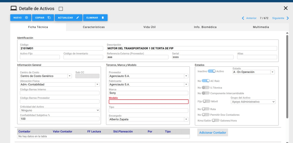 Información de ficha técnica obligatoria