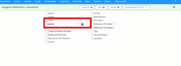Filtro por las clases en los subgrupos
