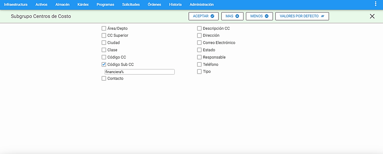 Subgrupo Criterio Código Sub CC
