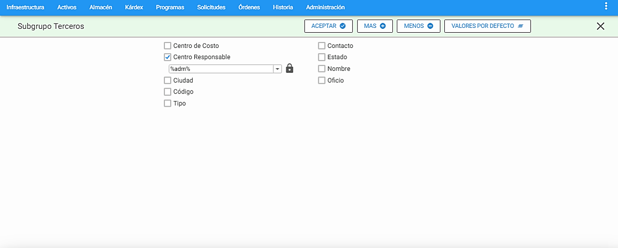 Subgrupo Criterio Centro Responsable