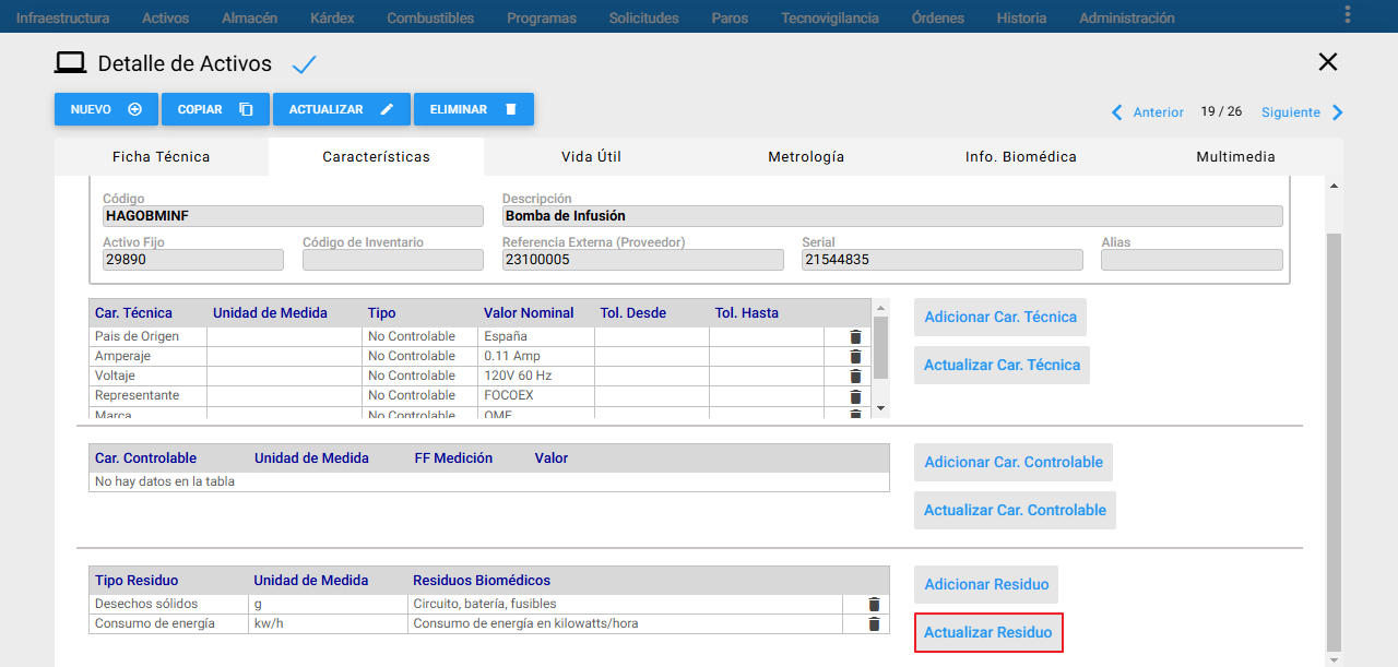 Activos - Actualizar residuo