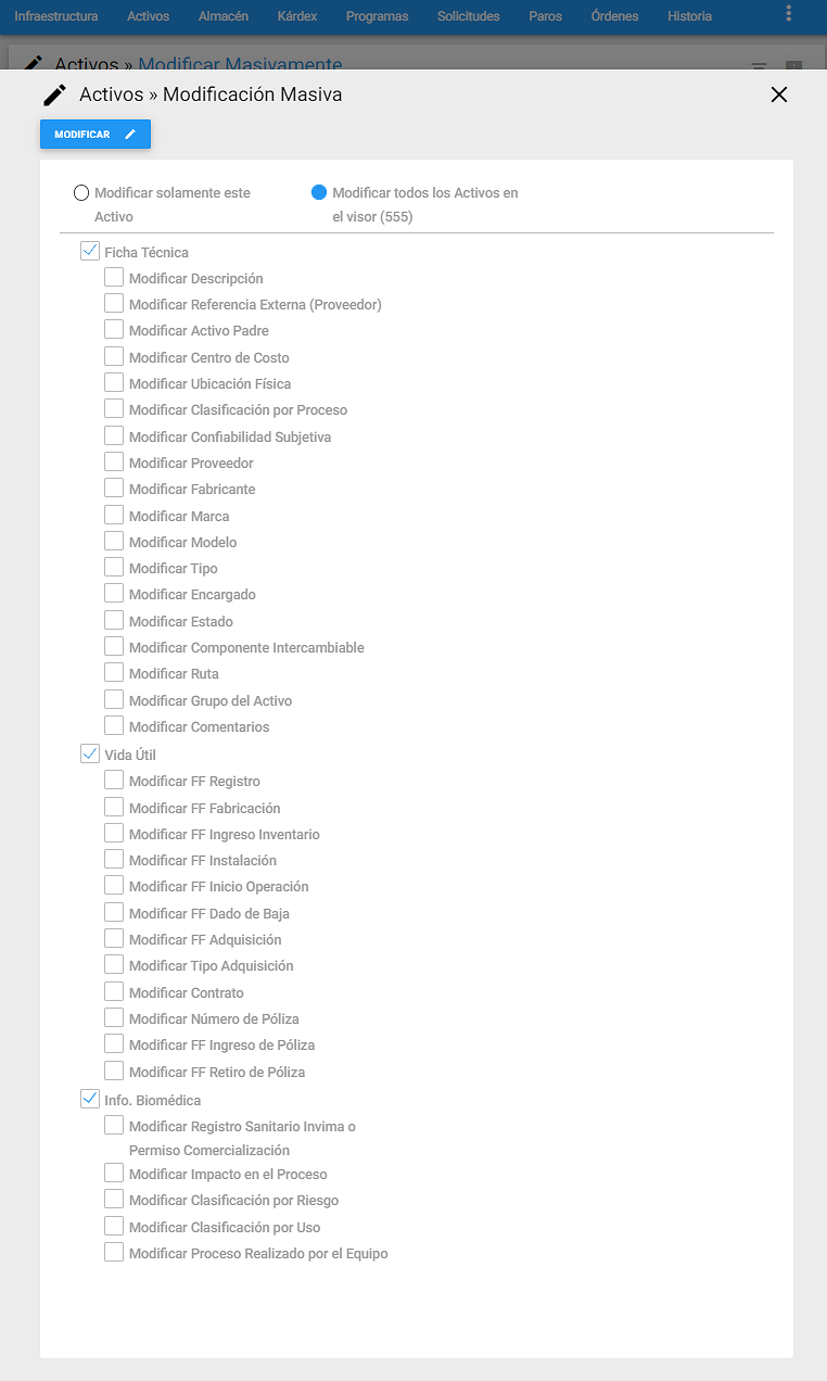 Activos - Criterios Modificación Masiva