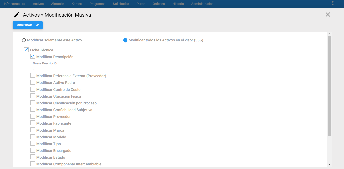 Activos - Modificar Descripción