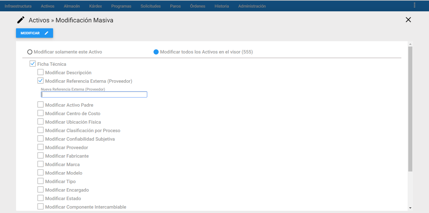 Activos - Modificar Referencia Externa