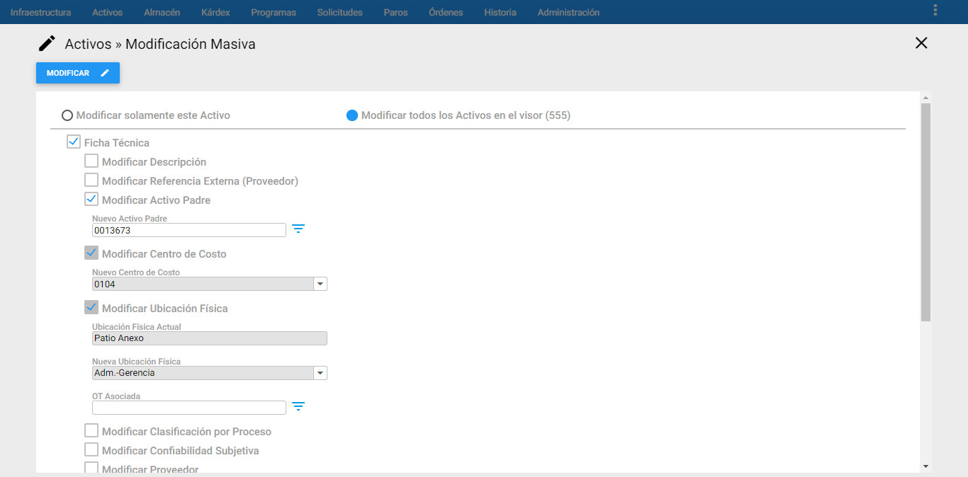 Activos - Modificar Activo Padre