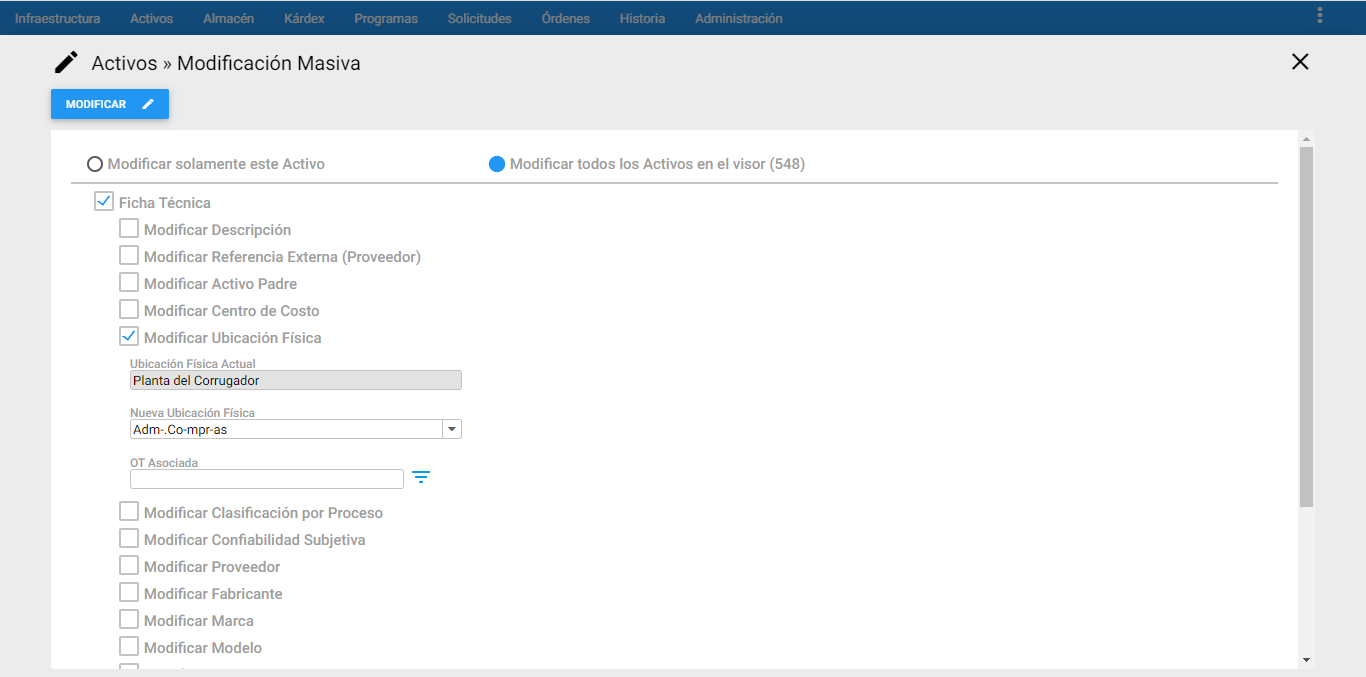 Activos - Modificar Ubicación Física