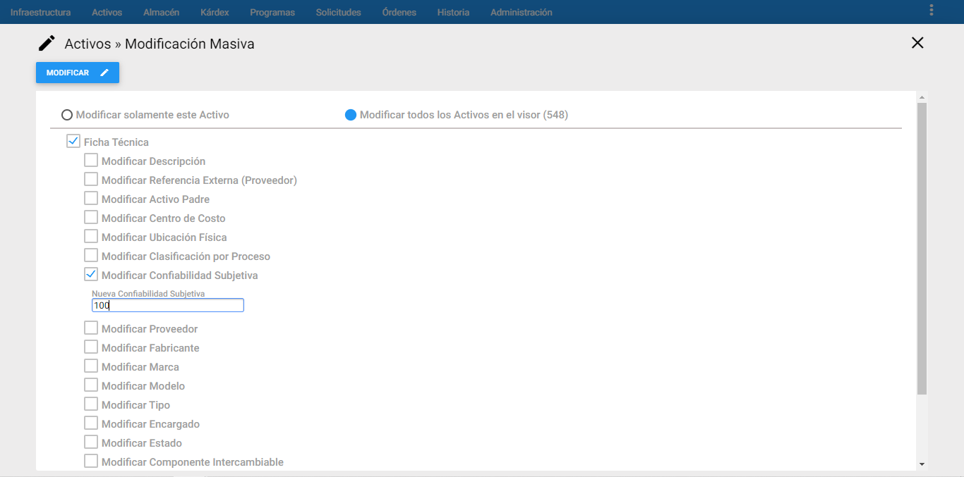 Activos - Modificar Confiabilidad Subjetiva