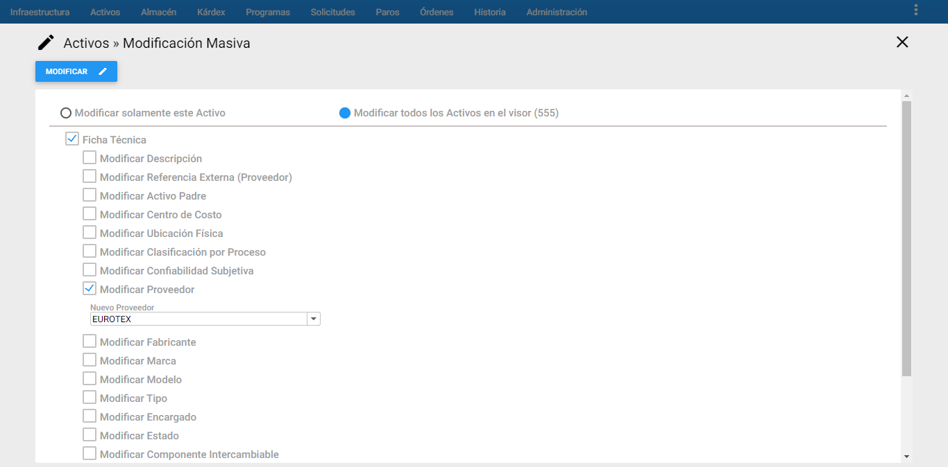 Activos - Modificar Proveedor