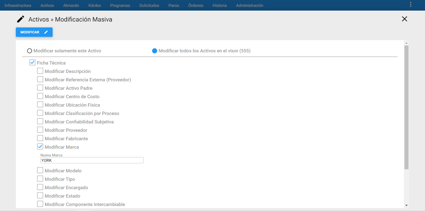 Activos - Modificar Marca