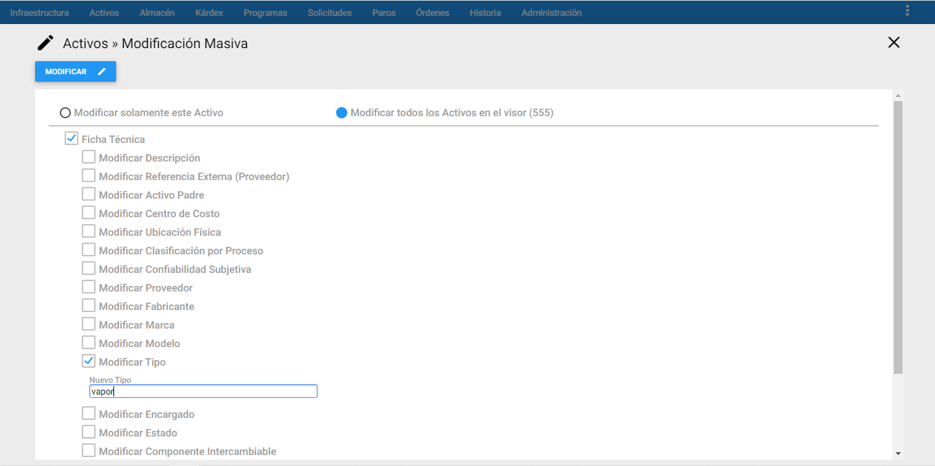 Activos - Modificar Tipo