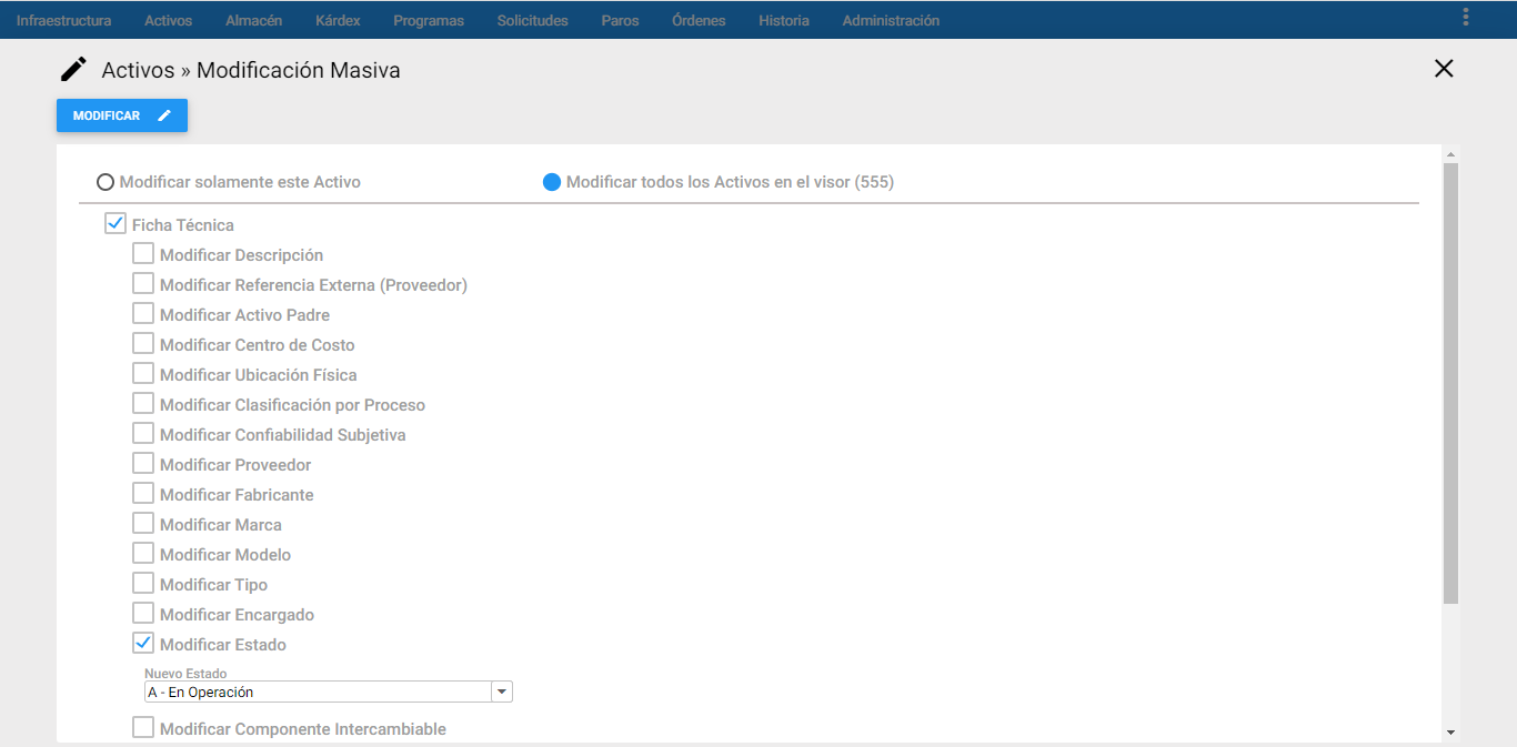 Activos - Modificar Estado