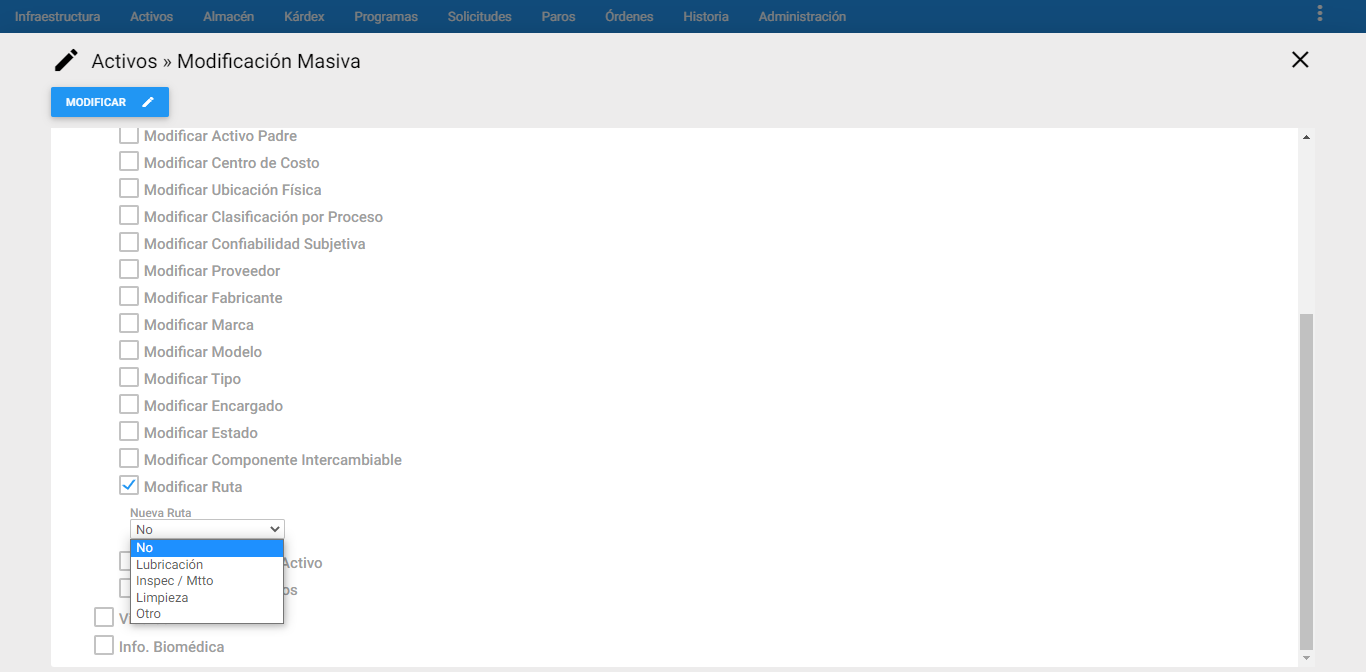 Activos - Modificar Ruta