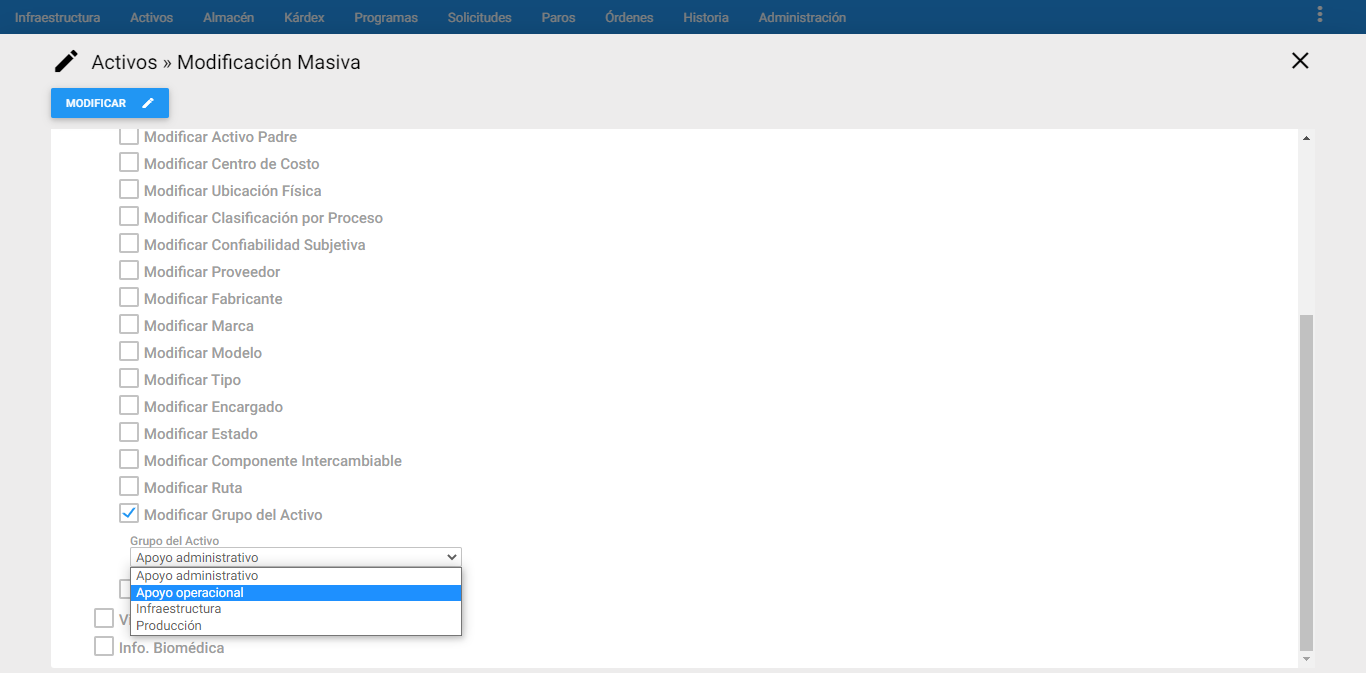 Activos - Modificar Grupo del Activo