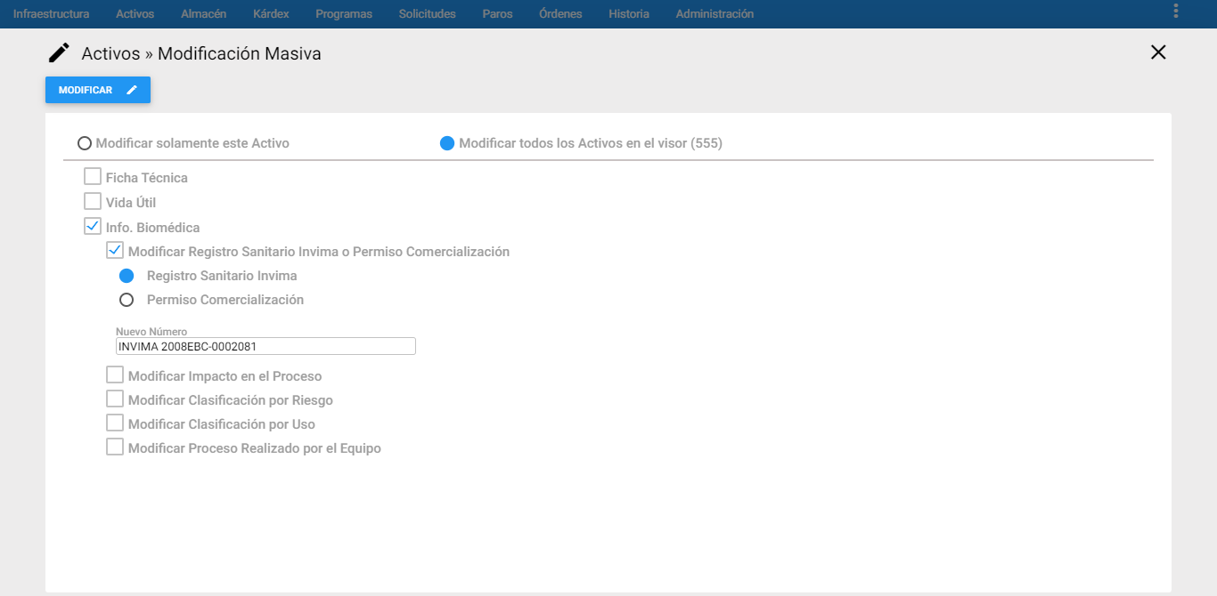 Activos - Modificar Registro Sanitario Invima o Permiso de Comercialización