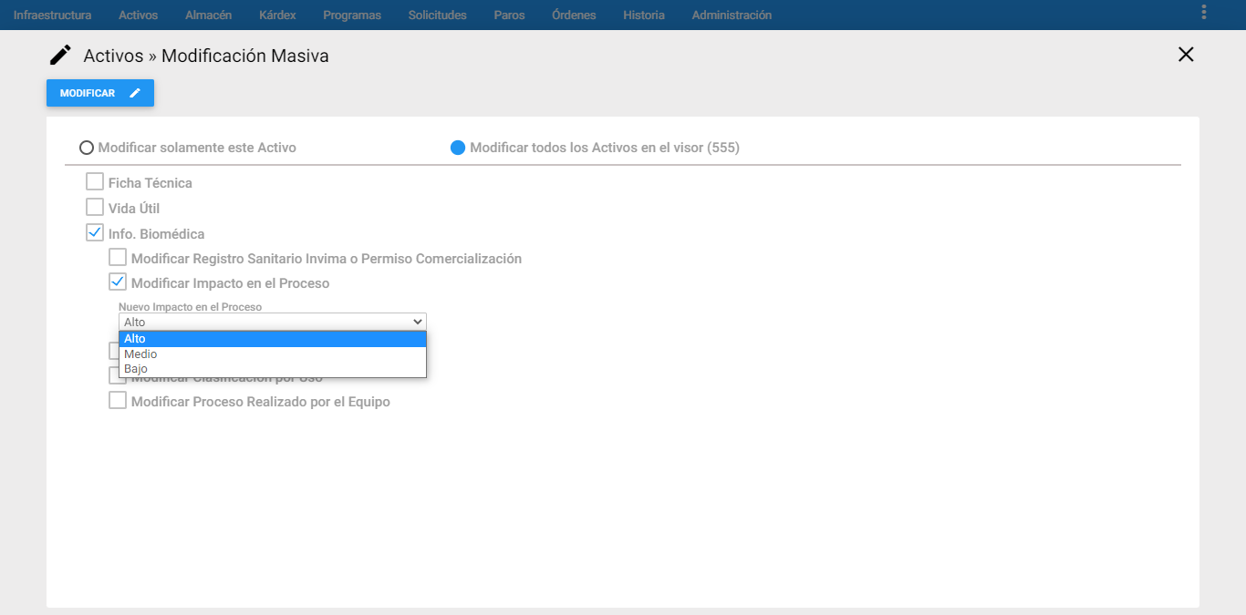 Activos - Modificar  Impacto en el Proceso