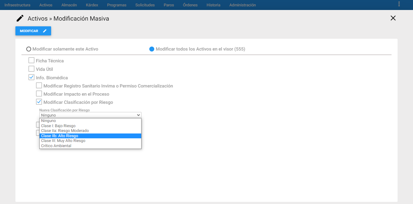 Activos - Modificar Impacto en el Proceso