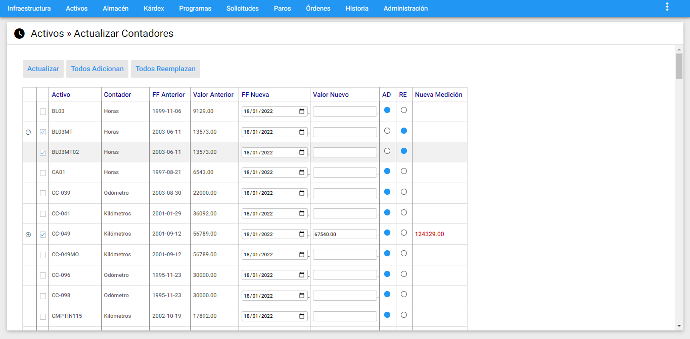Activos - Actualizar Contadores