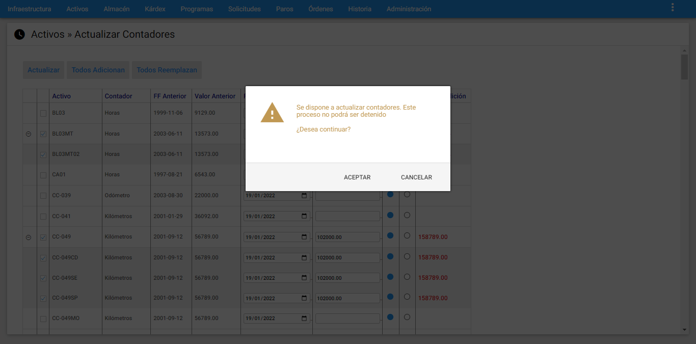 Activos - Mensaje Alerta Contadores