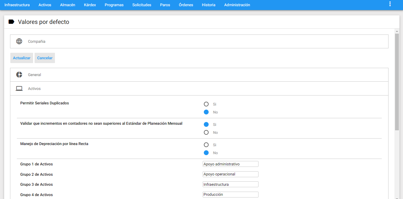 Activos - Valores por Defecto - Contadores