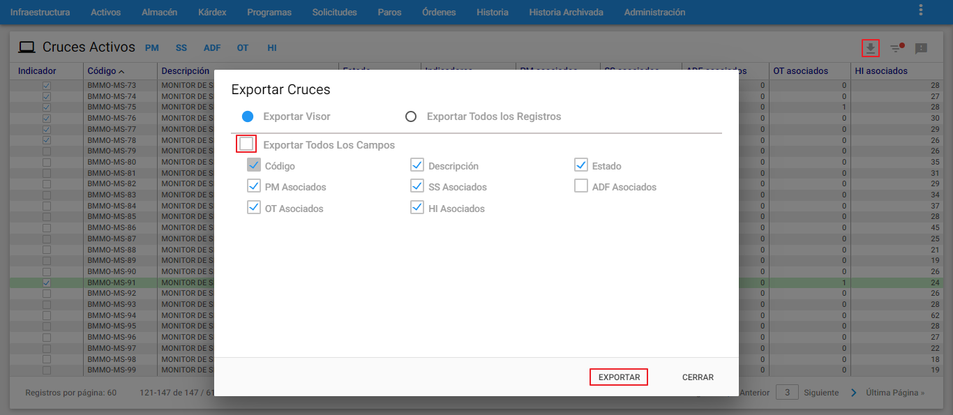 Activos - Exportar Grilla de Cruce de Activos