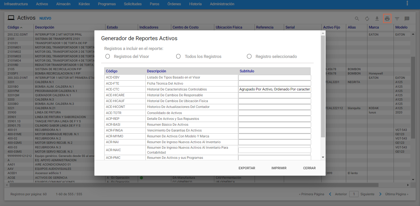 Activos - Reportes