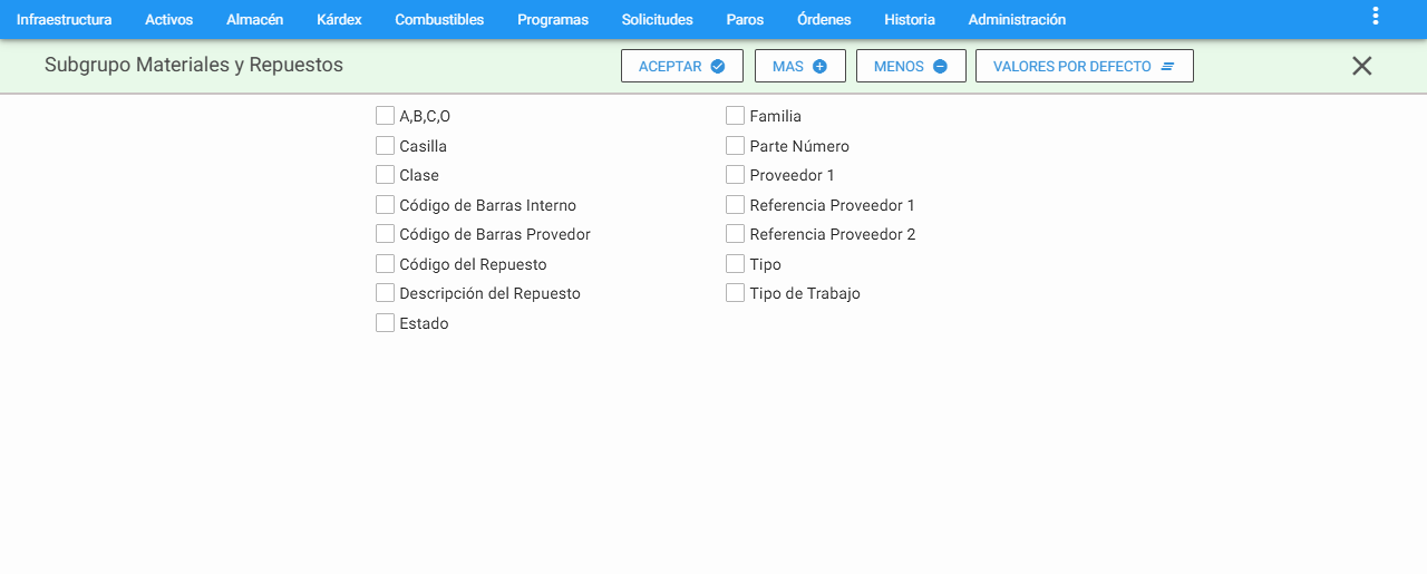 Almacén - Subgrupo Materiales y Repuestos