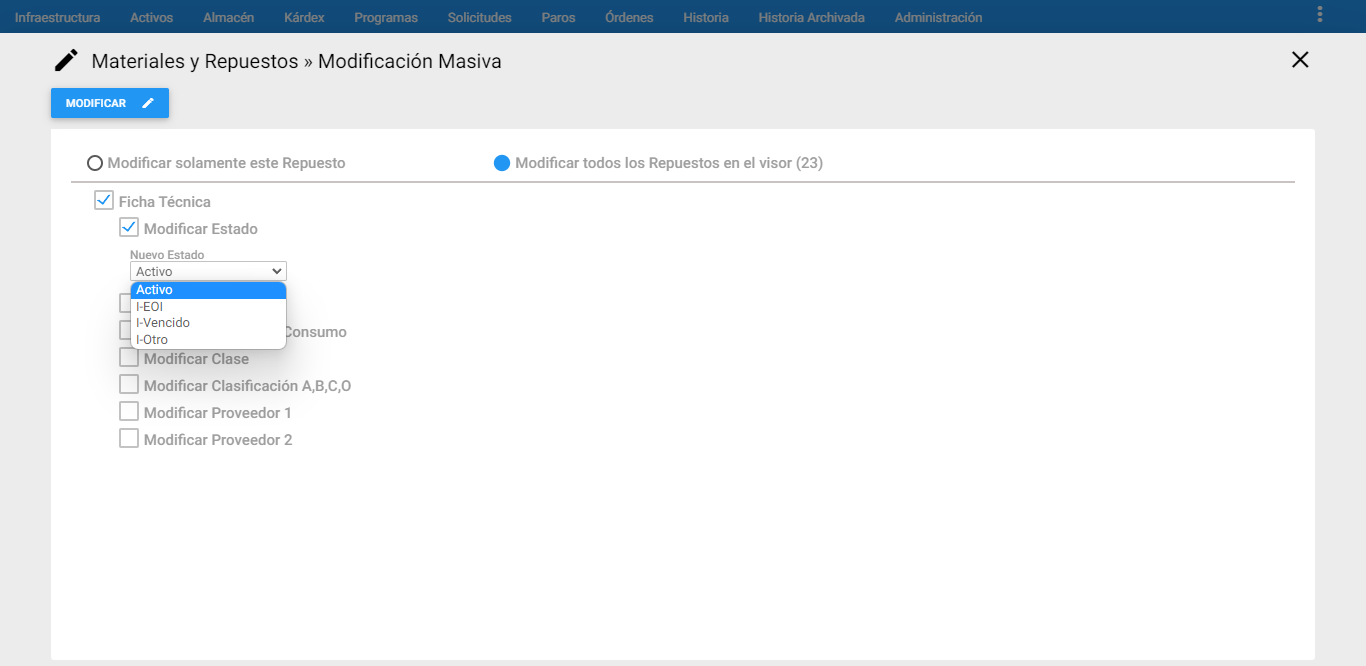 Almacén - MM Modificar Estado