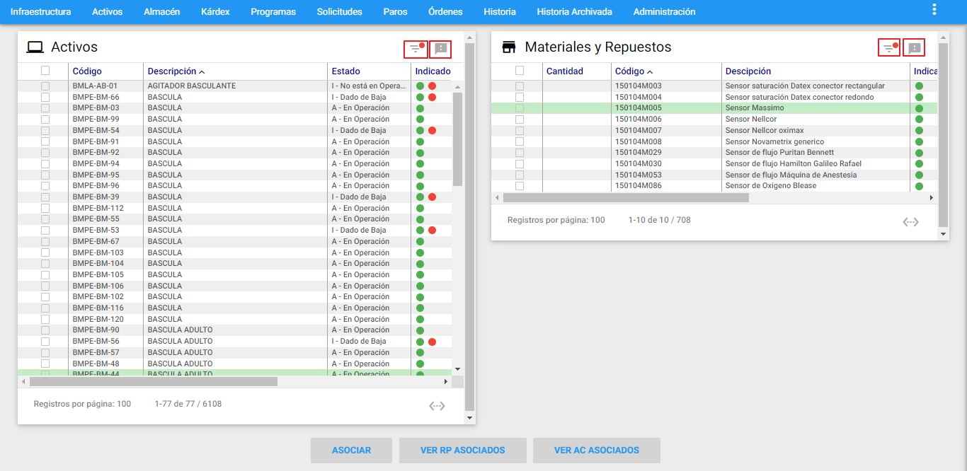 Almacén - Comandos Asociar con Activos