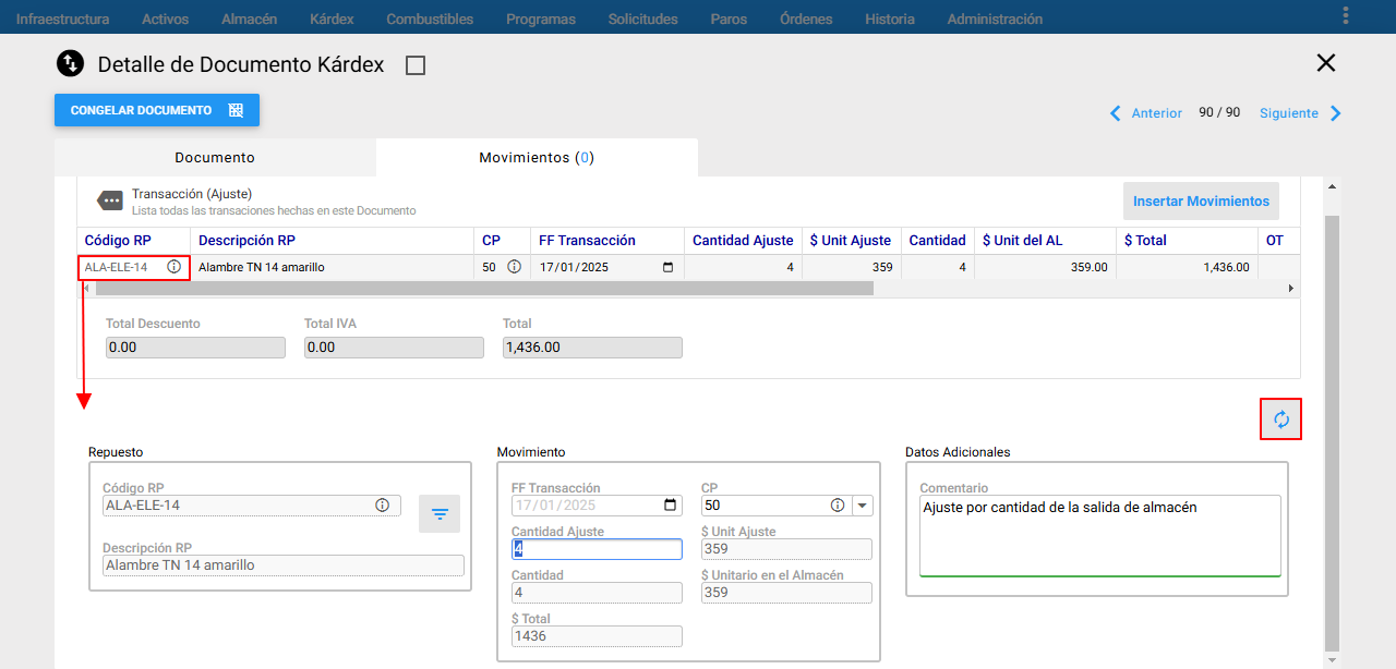 Kárdex - Modificar un movimiento