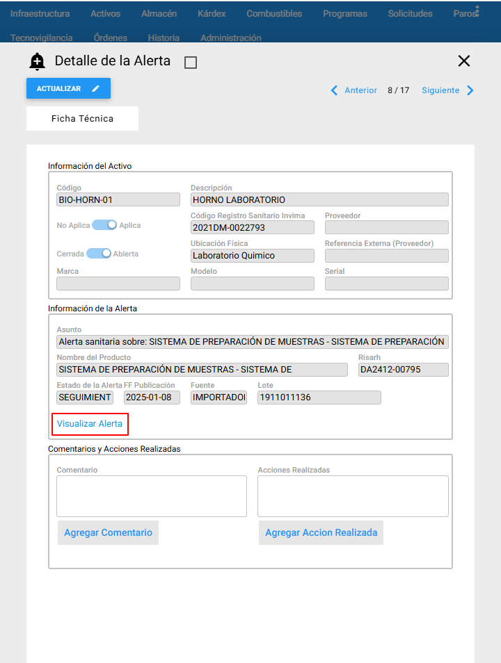 Tecnovigilancia - Detalle Alerta