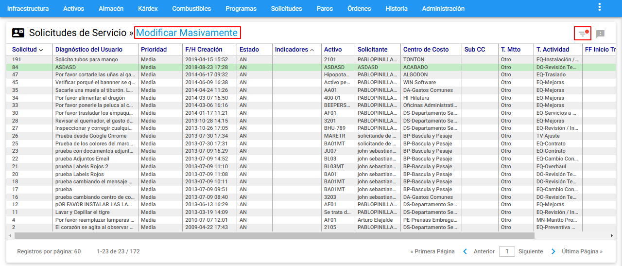 Solicitudes - Visor Modificación Masiva