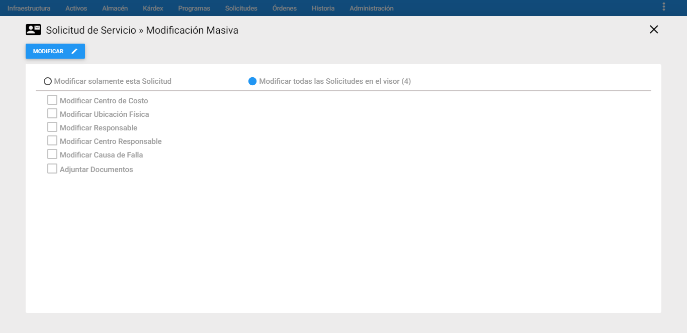 Solicitudes - Modificación Masiva