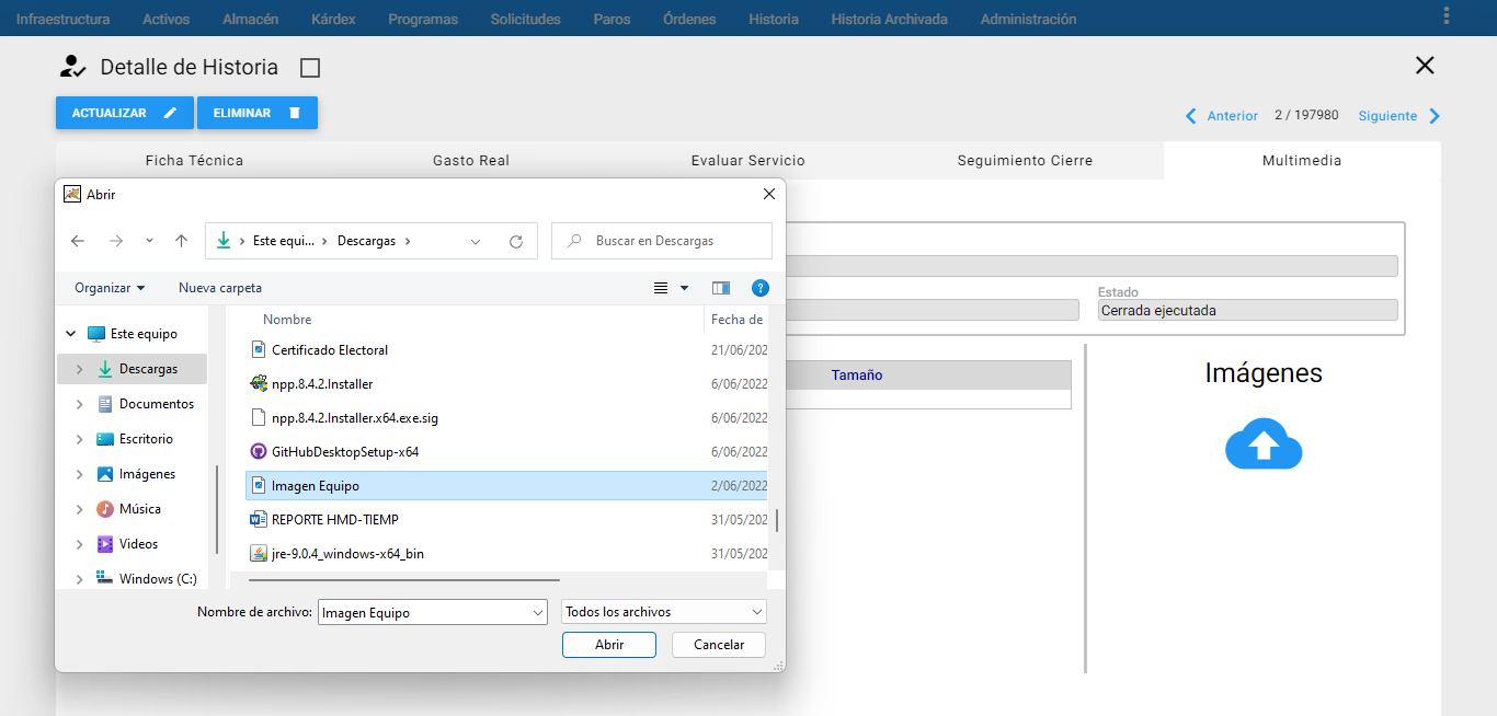 Historia - Seleccionar Archivos
