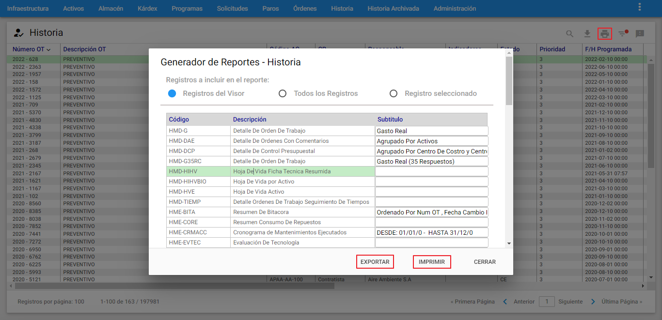 Historia - Reportes