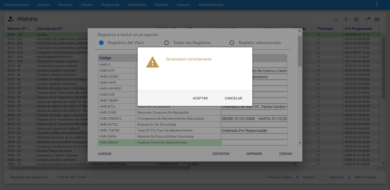 Historia - Reporte Mensaje Análisis Previo de Disponibilidad