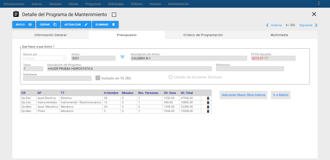 Programas de Mantenimiento - MO