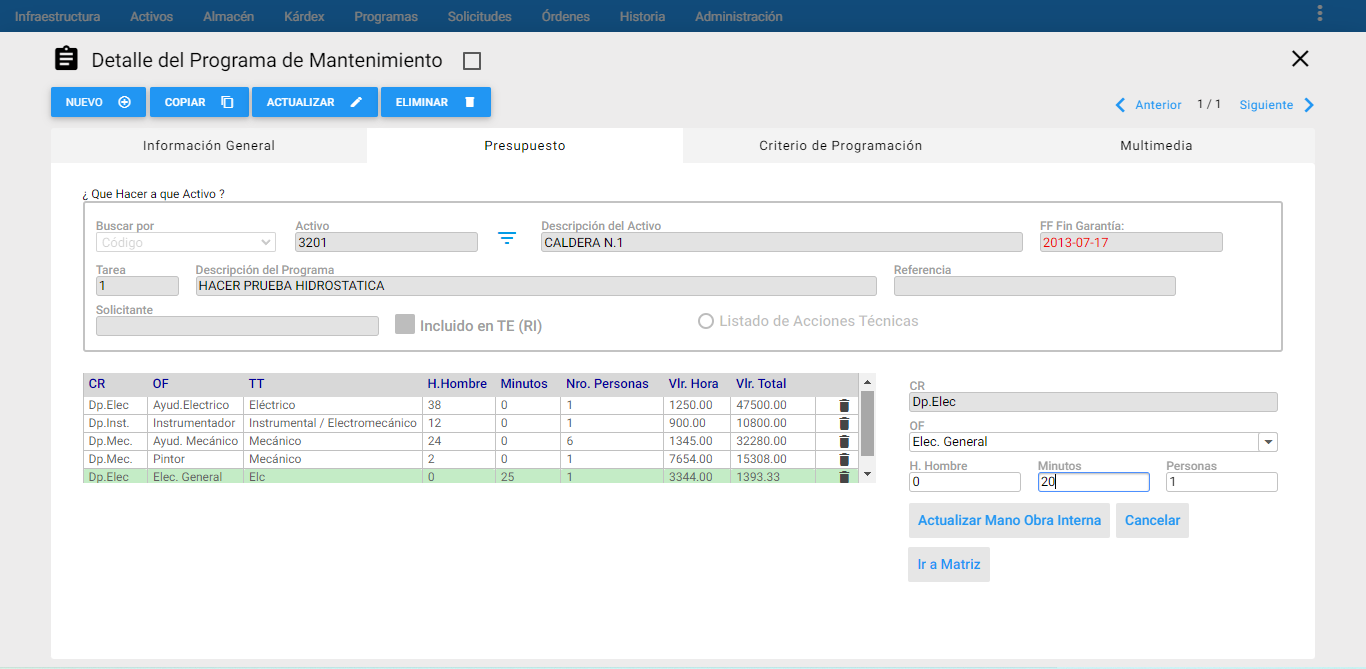 Programas - Actualizar MO