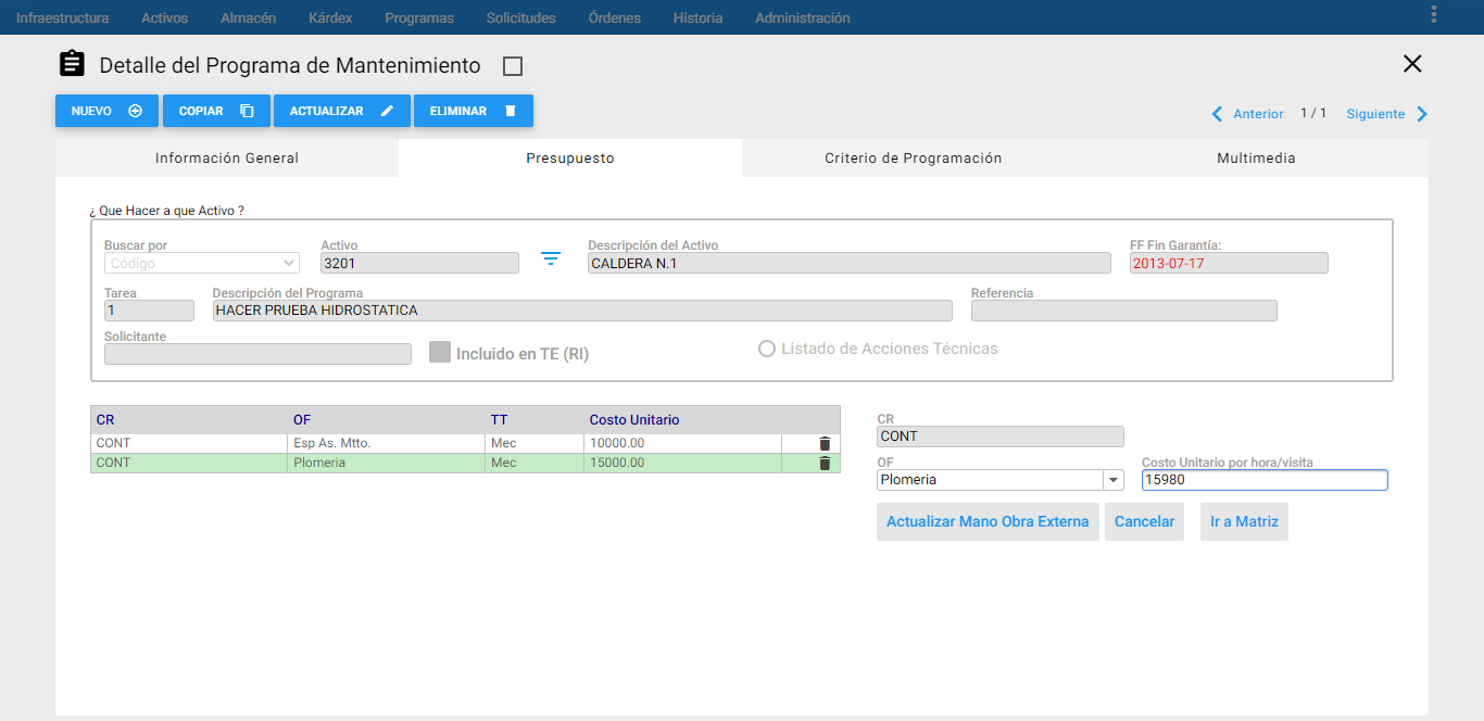 Programas - Actualizar ME