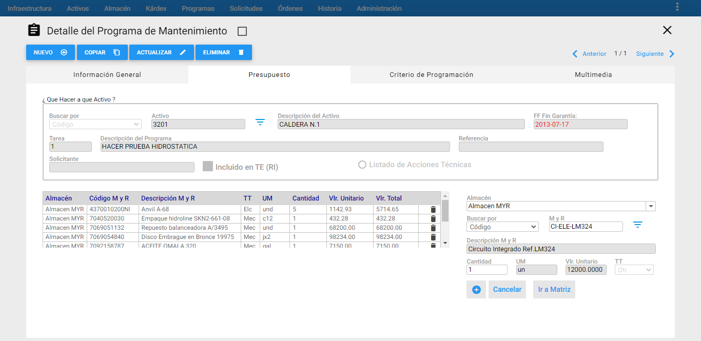 Programas - Adicionar M y R