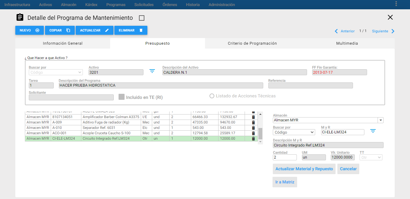 Programas - Actualizar M y R