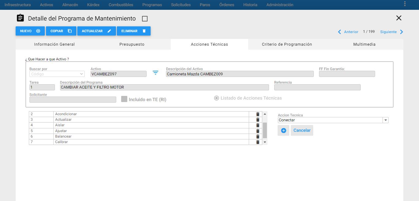 Programas - Adicionar Acciones Técnicas