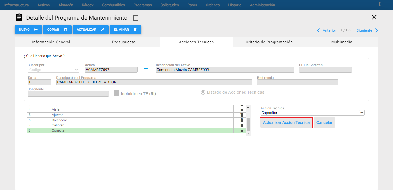 Programas - Actualizar Acciones Técnicas
