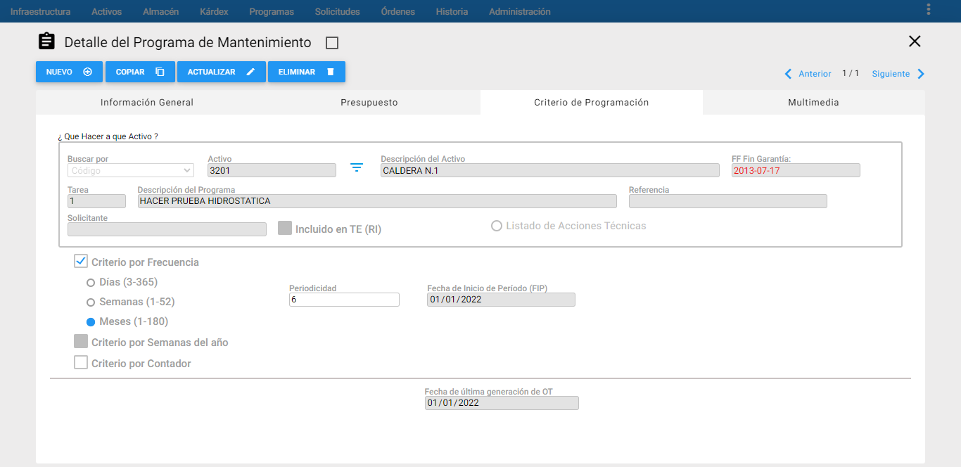 Programas - Criterio de Programación Frecuencia