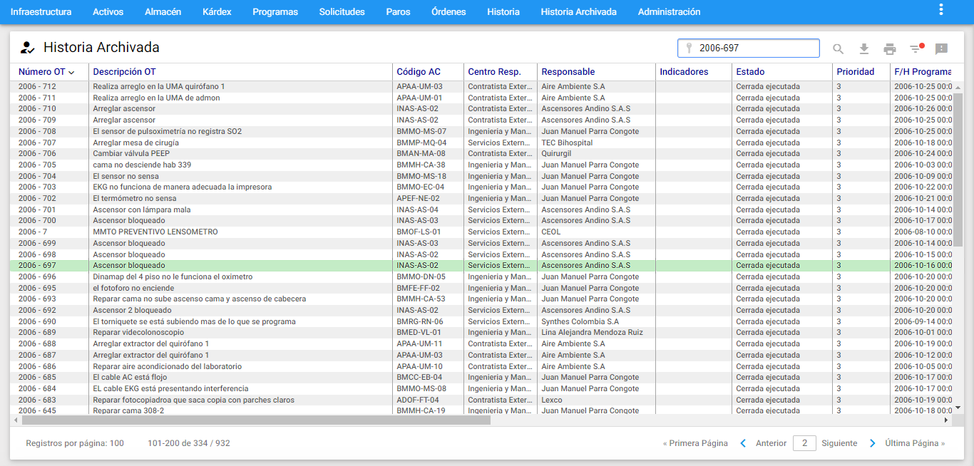Historia Archivada - Exportar las OT, SS y PA
