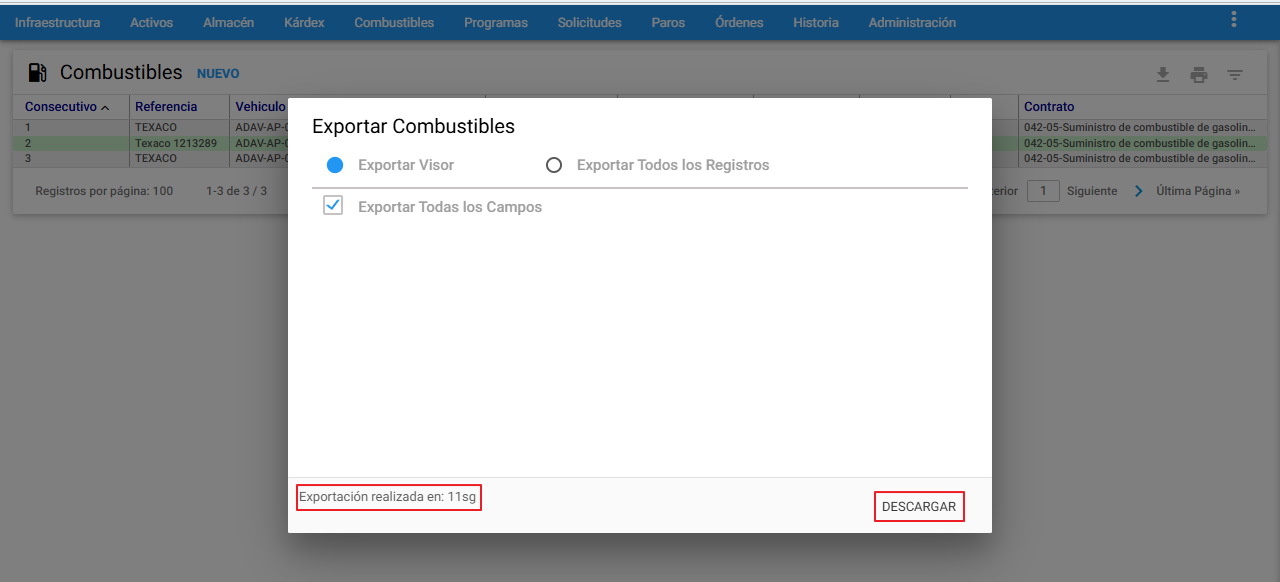 Combustibles - Descargar Exportación