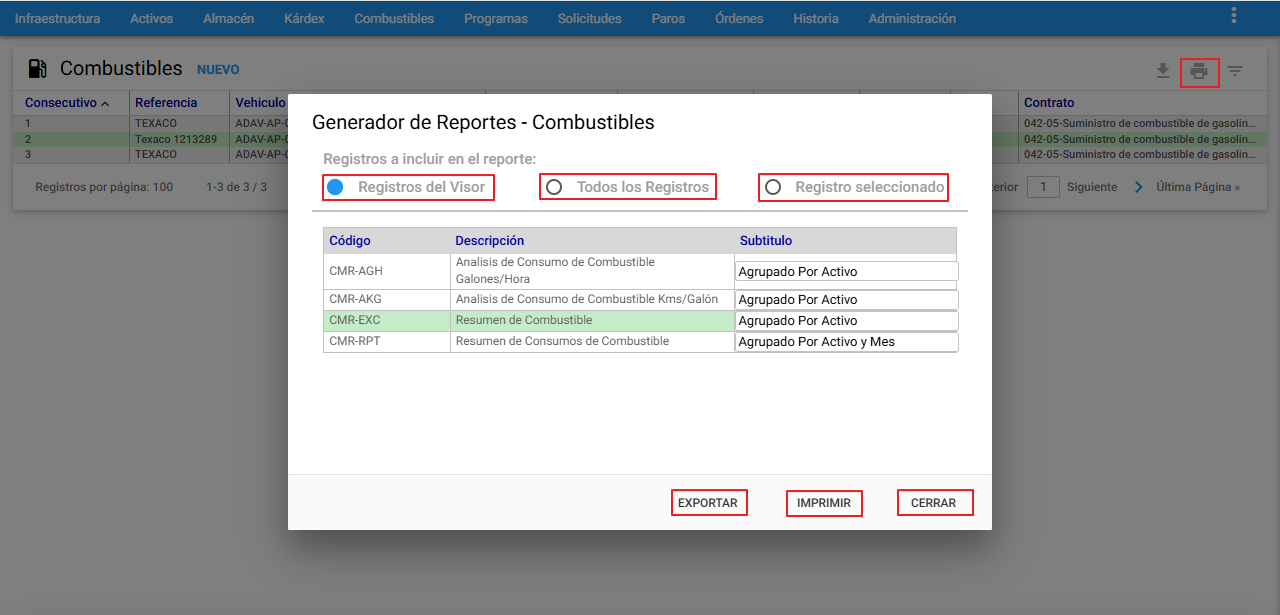 Combustibles - Reportes
