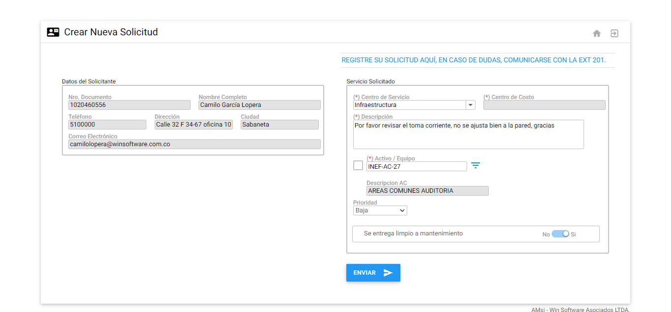 Formulario correctamente diligenciado
