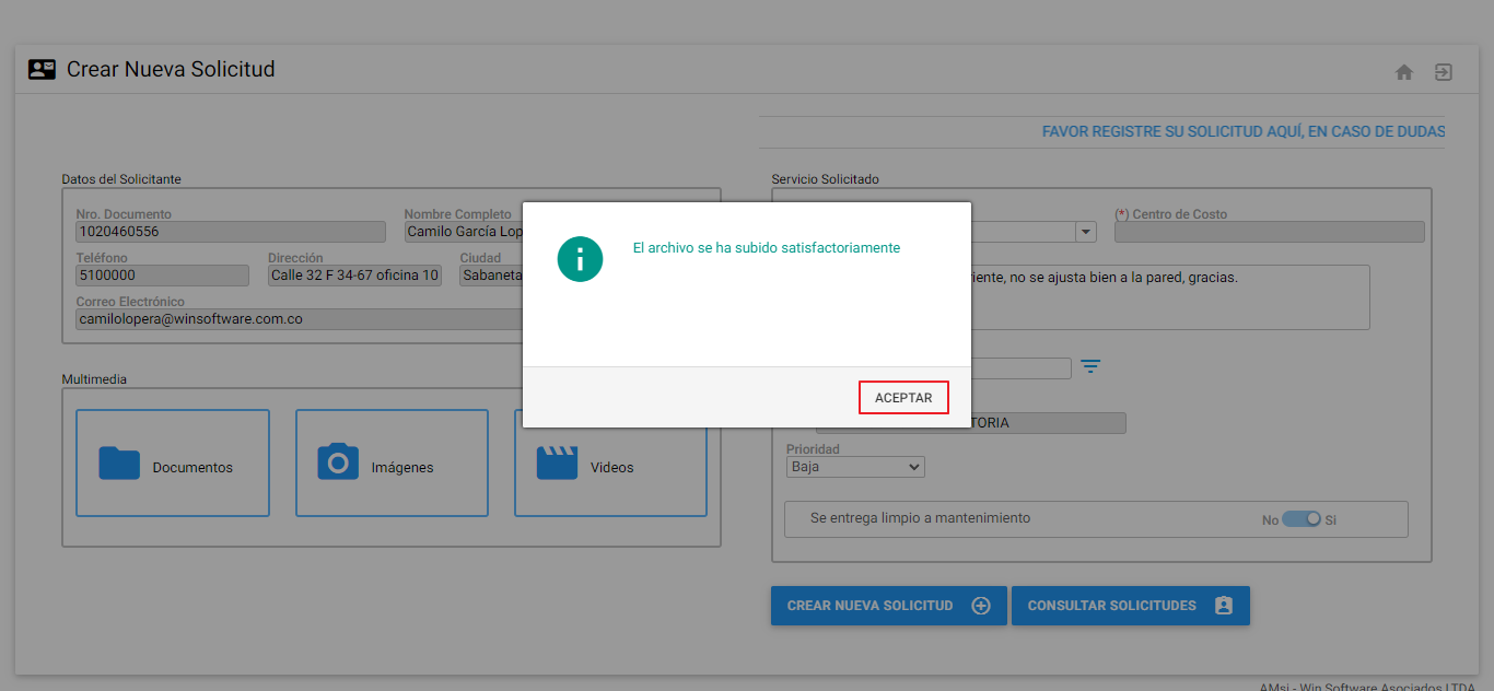 Mensaje registro SS