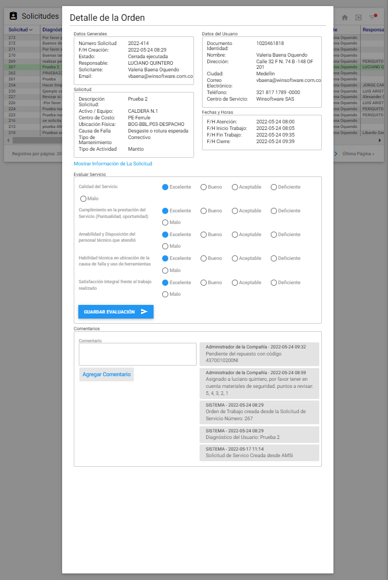 Evaluar Servicio